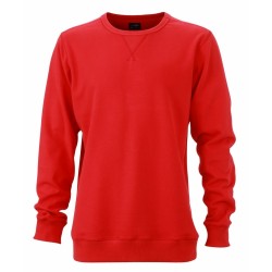 J&N Men's Basic Sweat pamut pulóver, piros L